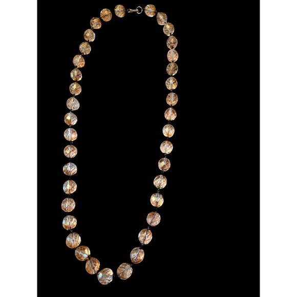 Vintage Czech Faceted  Glass Bead Necklace 28" Champagne Topaz Tones Mid Century - Picture 1 of 5